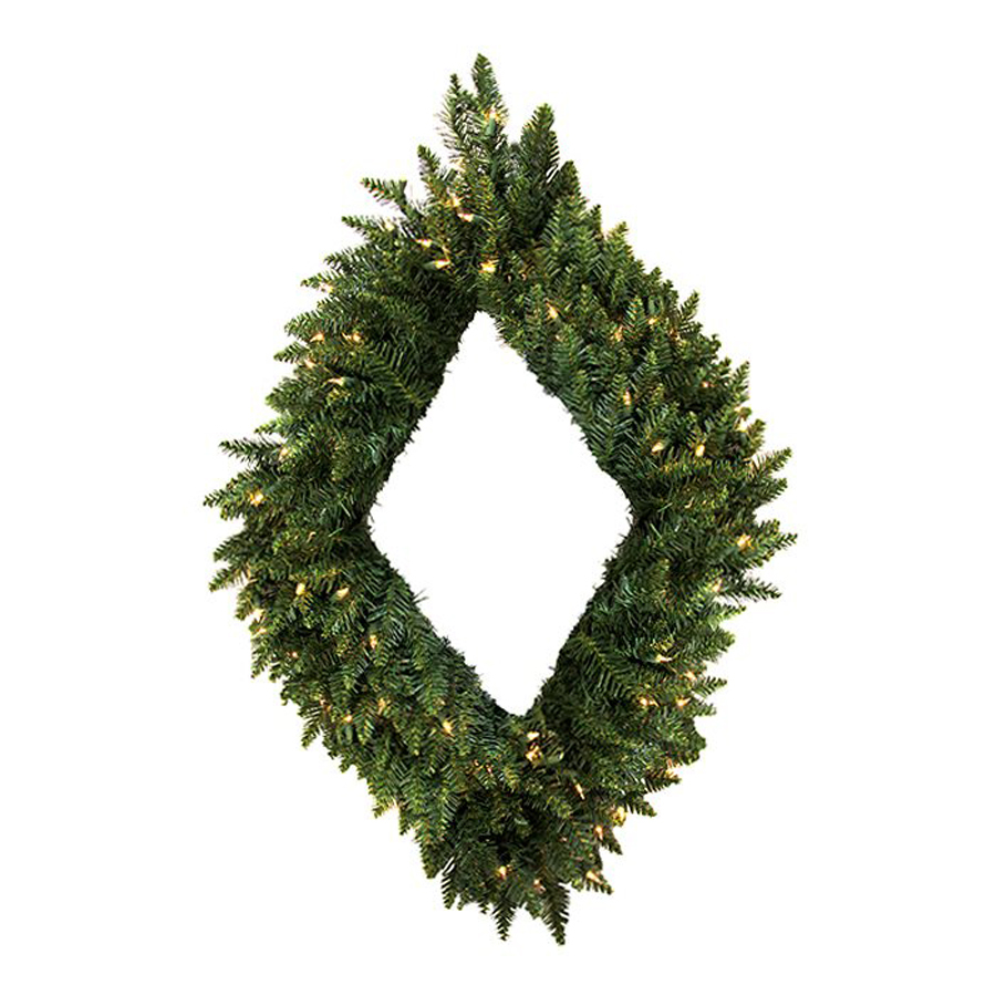 Christmas Central Diamond Shaped Pre Lit Camden Fir Artificial Christmas Wreath with Warm White LED Lights