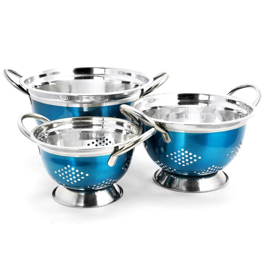 blue metal colander