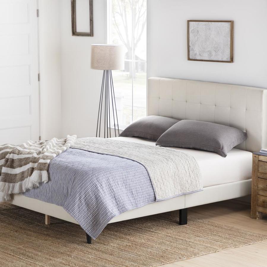 Full Upholstered Bed, Cara Upholstered Stone Queen Platform Bed Frame With Square Tufted Headboard