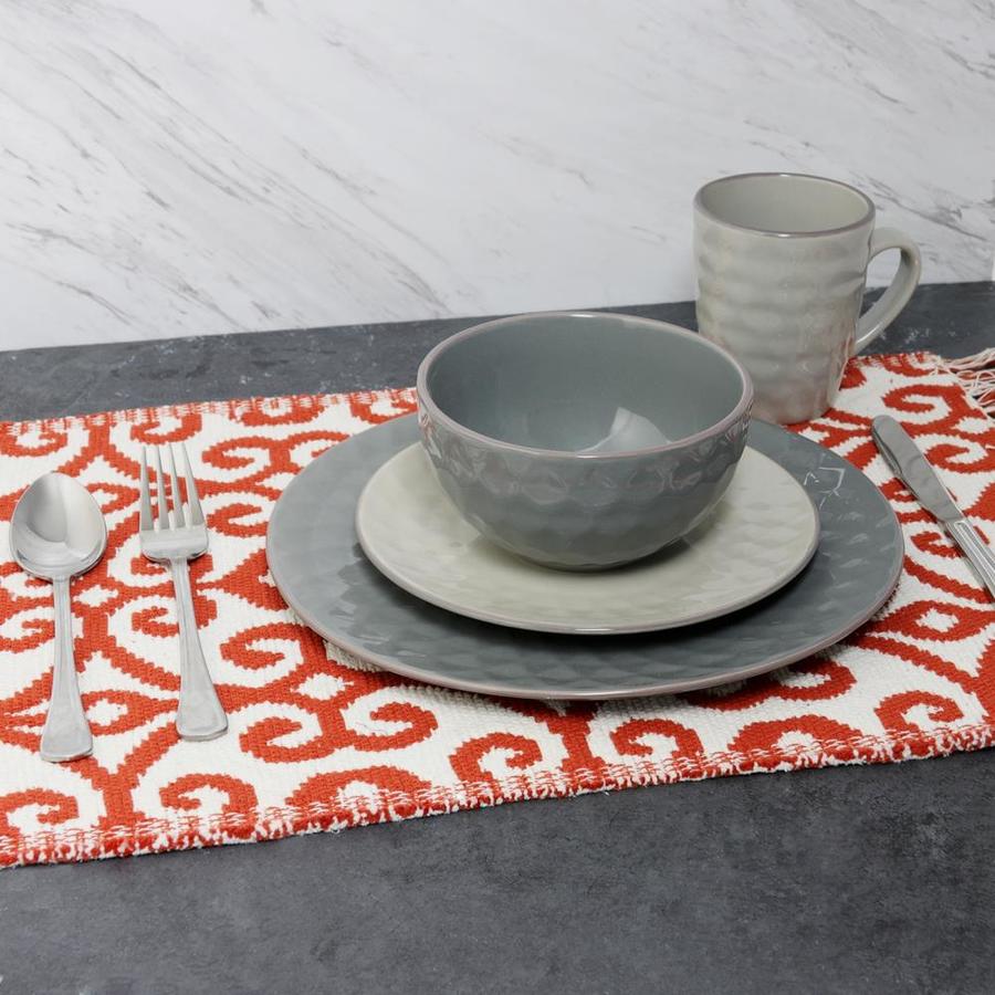 Elama Tahitian Grand 16 Piece Luxurious Stoneware Dinnerware Set Stone and Slate