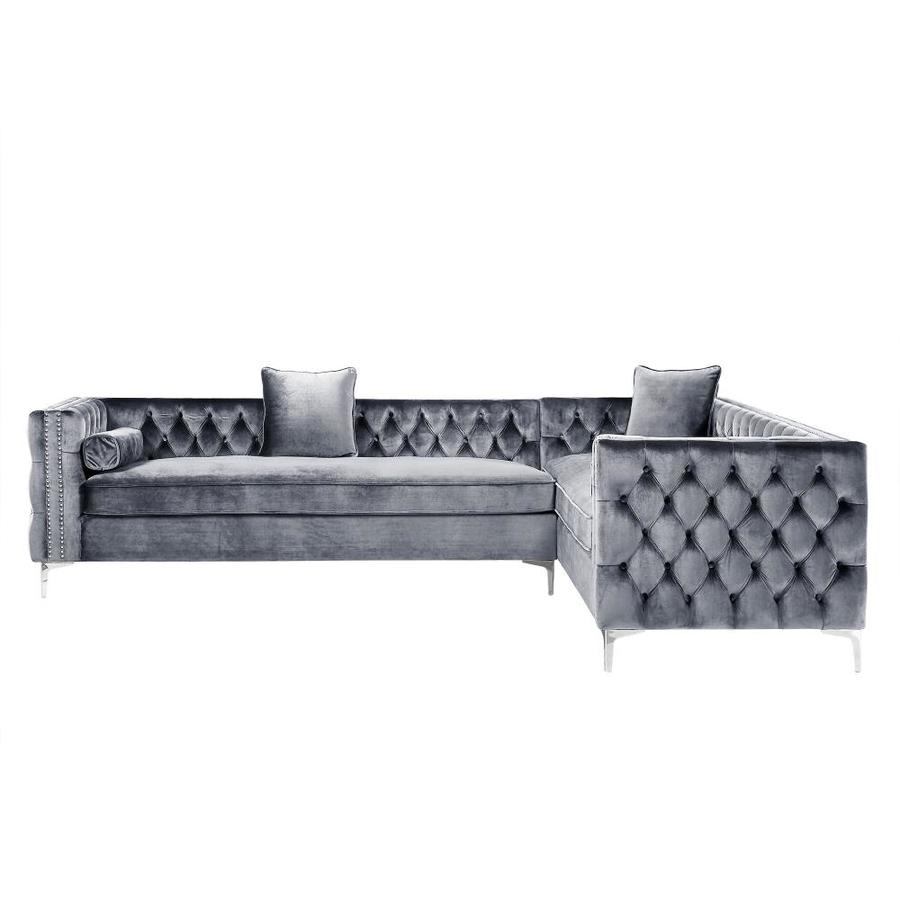 Lowe S For Inspired Home Olivia Glam Grey Velvet Sectional In Gray Cr01 02gr Ls Accuweather Shop