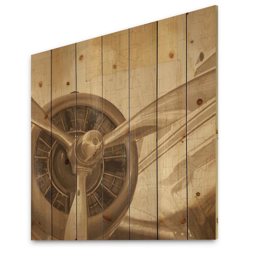 Designart Designart 'Retro Airplanes Sepia' Print on Natural Pine Wood in Brown | WD30946-16-16