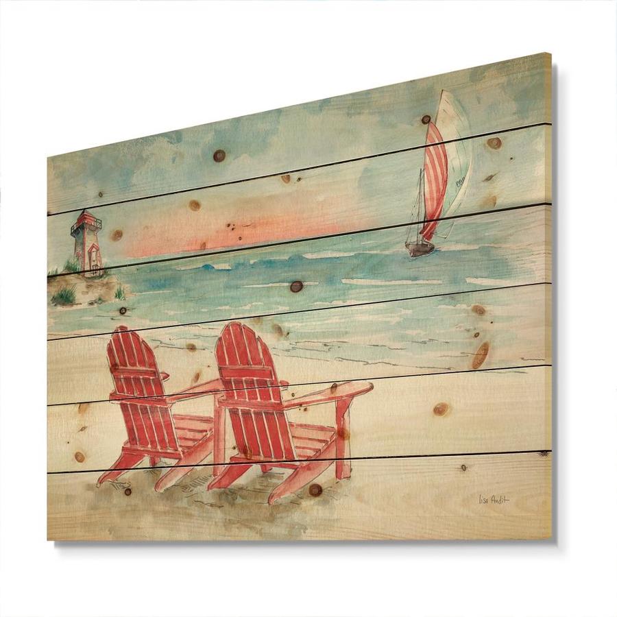 Designart Designart 'Coastal Chair Relax Beach II' Print on Natural Pine Wood in Blue | WD30970-20-12