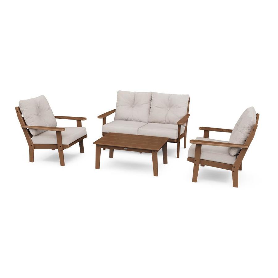 POLYWOOD Lakeside 4-Piece Plastic Frame Patio Conversation Set with Revolution Cushions | PWS520-2-TE145999
