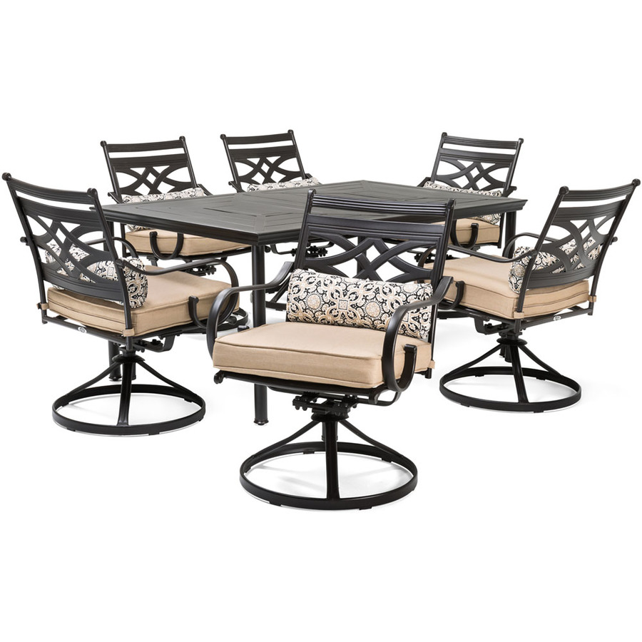 Hanover Montclair 7-Piece Brown Frame Patio Set with Country Cork Cushions | MCLRDN7PCSQSW6-TAN
