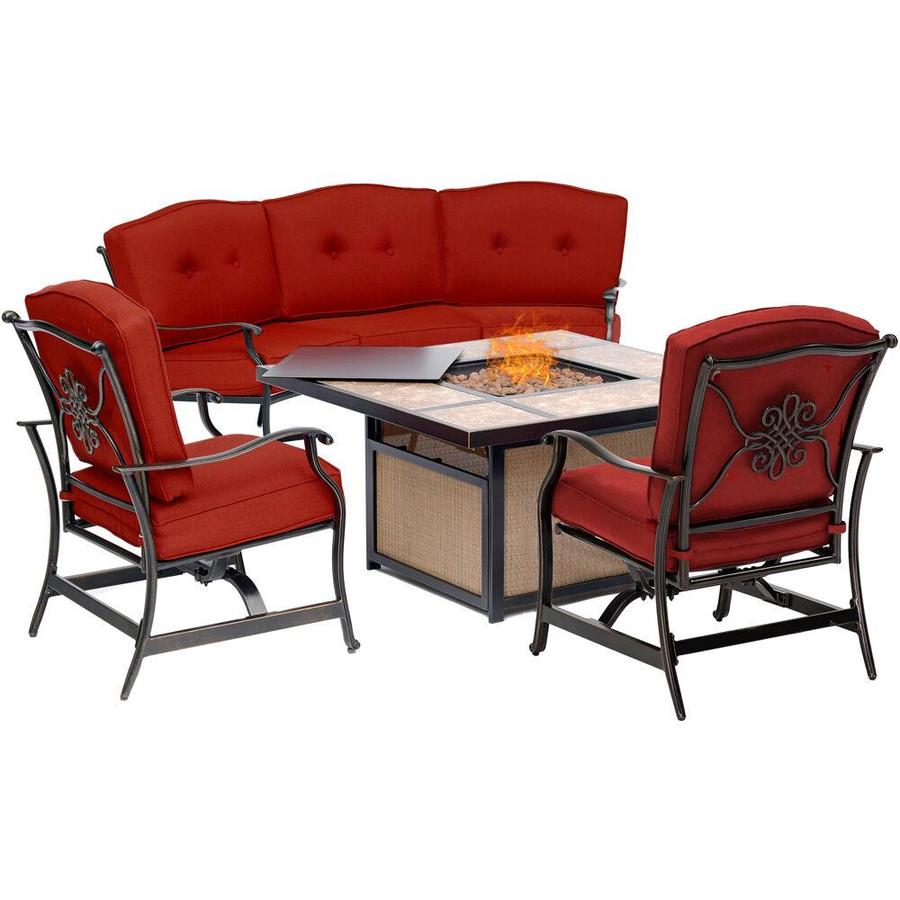 Hanoverhanover Traditions 4 Piece Metal Frame Patio Conversation Set With Cushions Tradtile4pcfp Red Dailymail