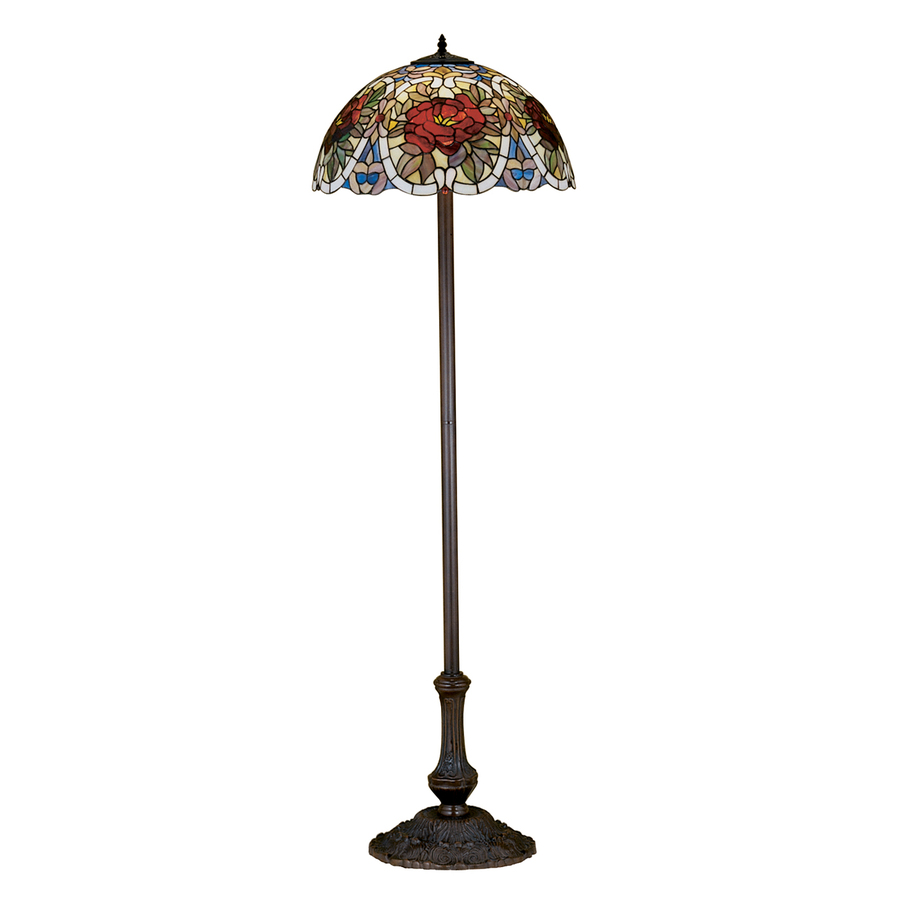 Meyda Tiffany 64 in Mahogany Bronze Tiffany Style Indoor Floor Lamp with Glass Shade