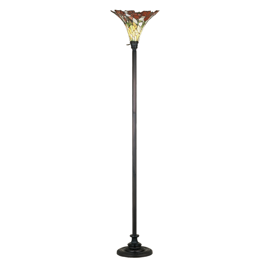 Meyda Tiffany 71 in 3 Way Switch Mahogany Bronze Tiffany Style Torchiere Indoor Floor Lamp with Glass Shade