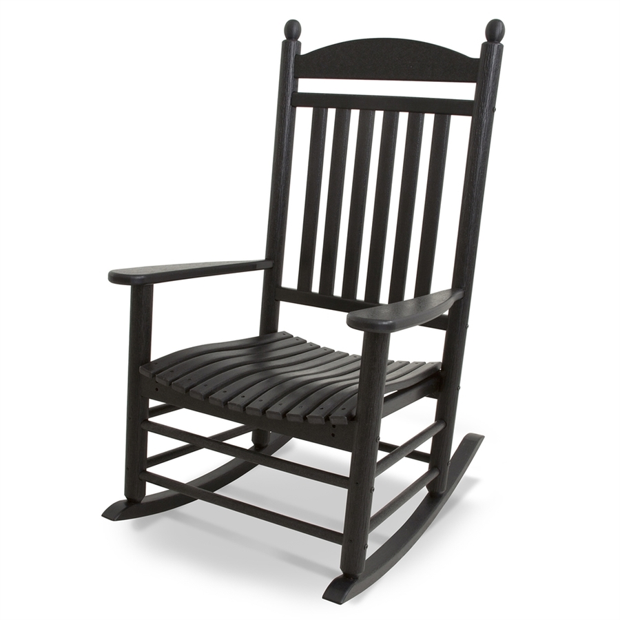 POLYWOOD Black Recycled Plastic Slat Seat Outdoor Rocking Chair