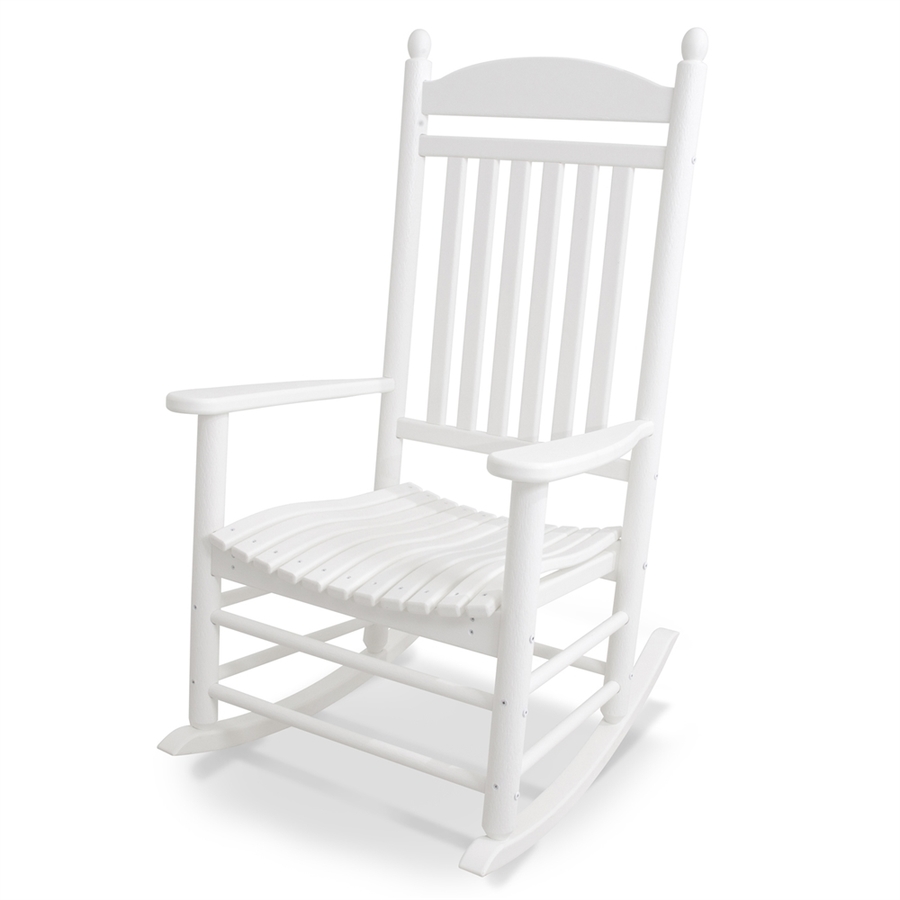 POLYWOOD White Recycled Plastic Slat Seat Outdoor Rocking Chair