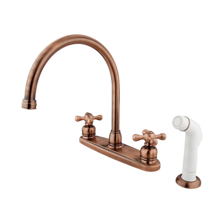 Elements of Design Victorian Antique Copper 2 Handle High Arc Sink/Counter Mount Kitchen Faucet with Side Spray