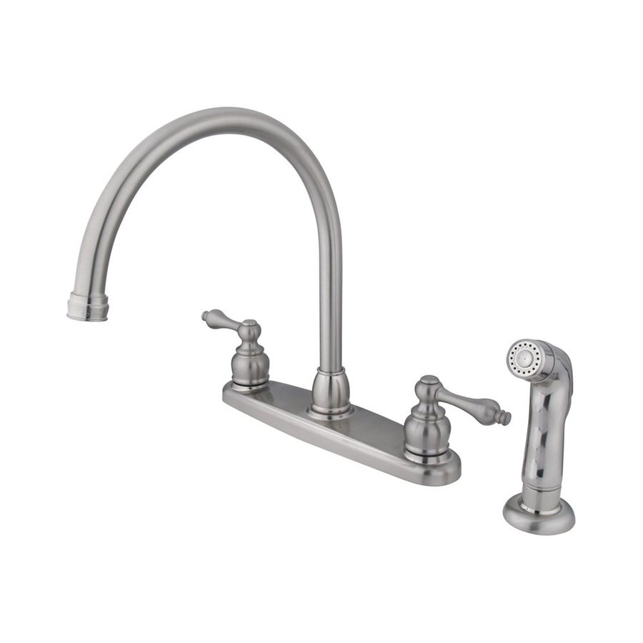 Elements of Design Victorian Satin Nickel 2 Handle High Arc Kitchen Faucet with Side Spray