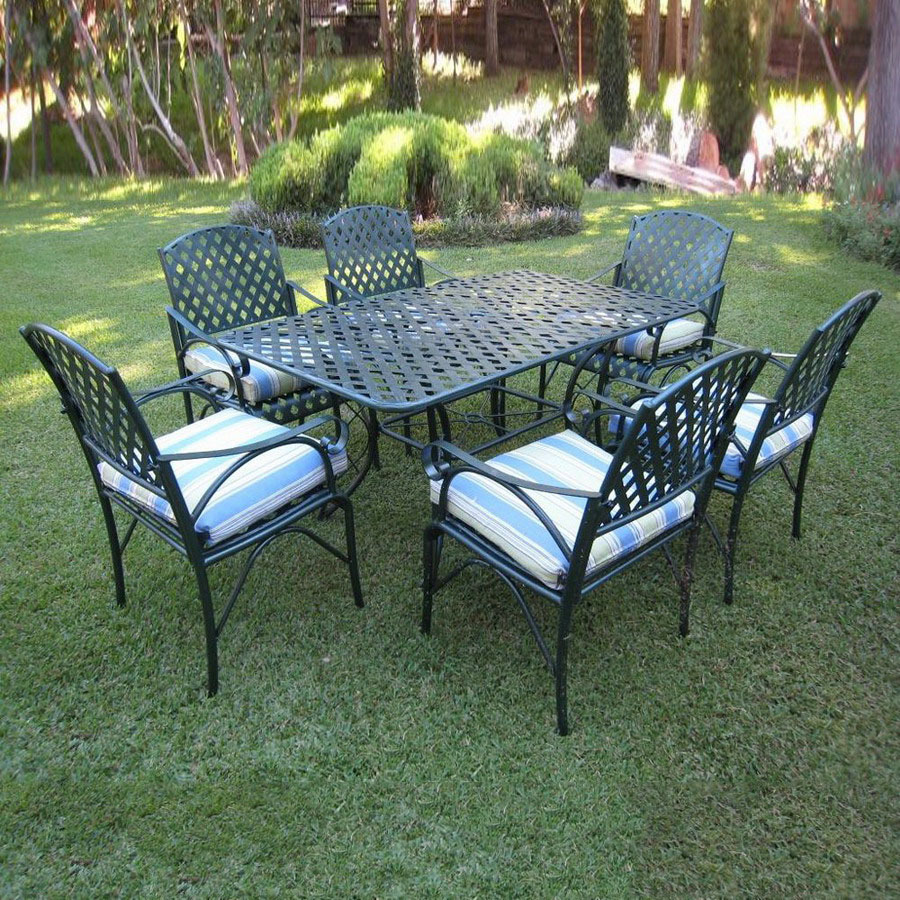 International Caravan 7 Piece Mesh Wrought Iron Patio Dining Set Mesh Wrought Iron Patio Dining Set