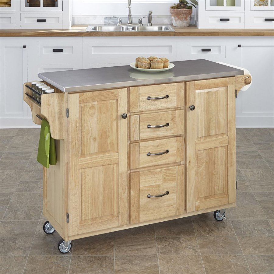 Home Styles 52.5 in L x 18 in W x 35.75 in H Natural Kitchen Island with Casters