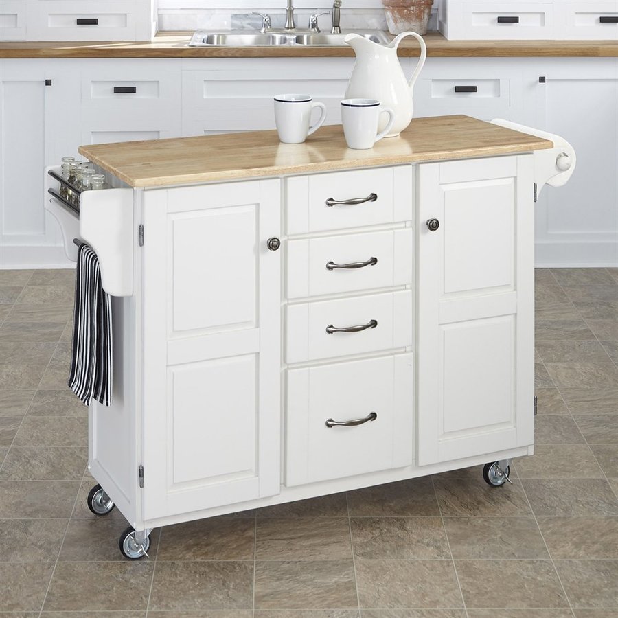 Home Styles 52.5 in L x 18 in W x 35.75 in H White Kitchen Island with Casters