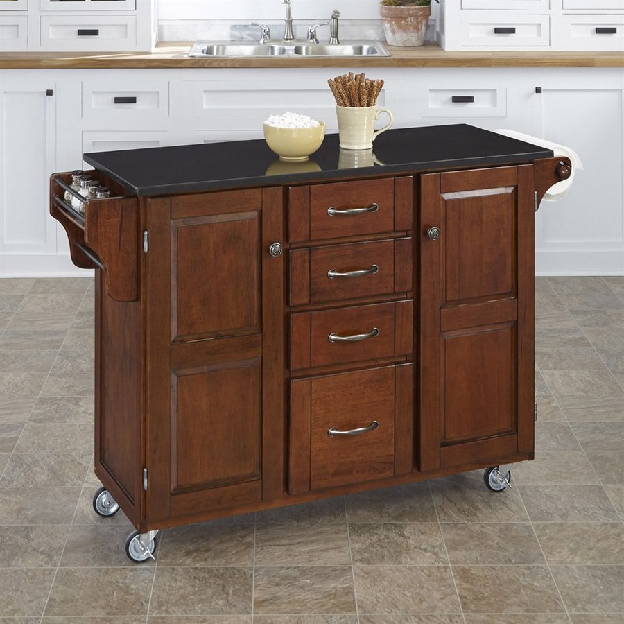 Home Styles 52.5 in L x 18 in W x 35.75 in H Medium Cherry Kitchen Island with Casters