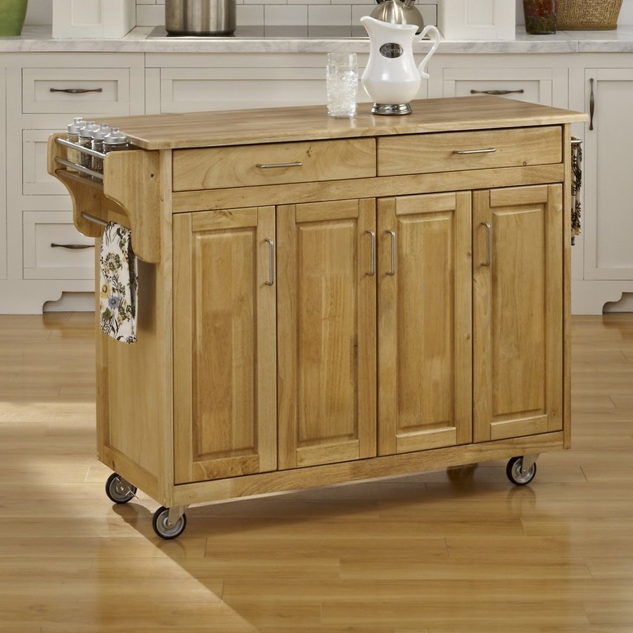 Home Styles 48.75 in L x 17.75 in W x 34.75 in H Natural Kitchen Island with Casters