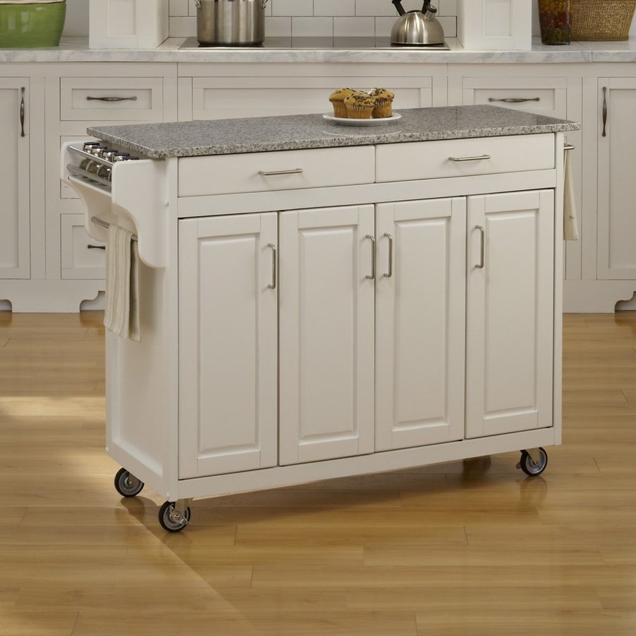 Home Styles 48.75 in L x 17.75 in W x 34.75 in H White Kitchen Island with Casters