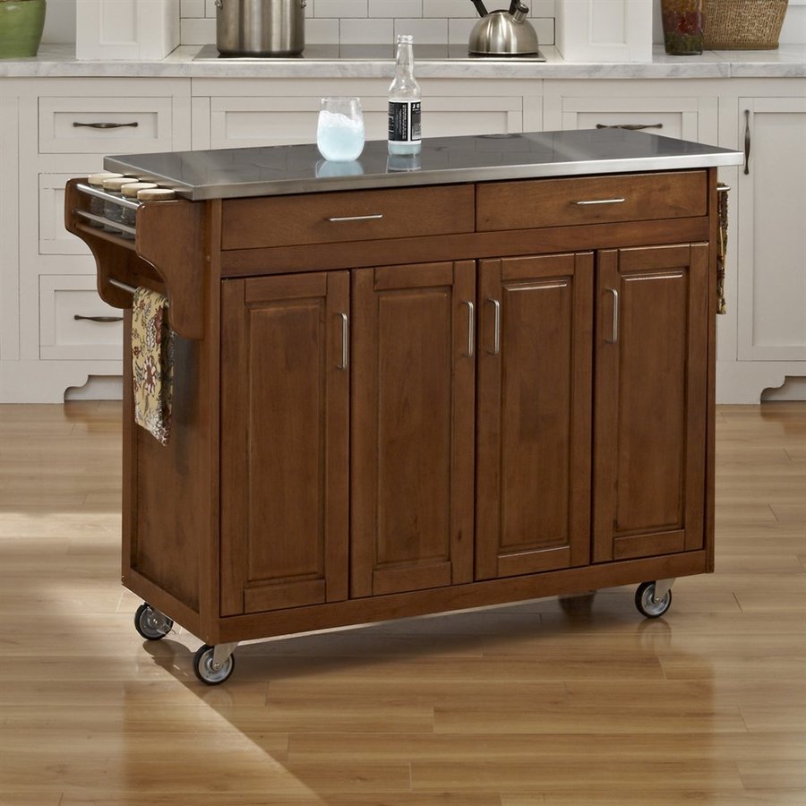 Home Styles 48.75 in L x 17.75 in W x 34.75 in H Cottage Oak Kitchen Island with Casters