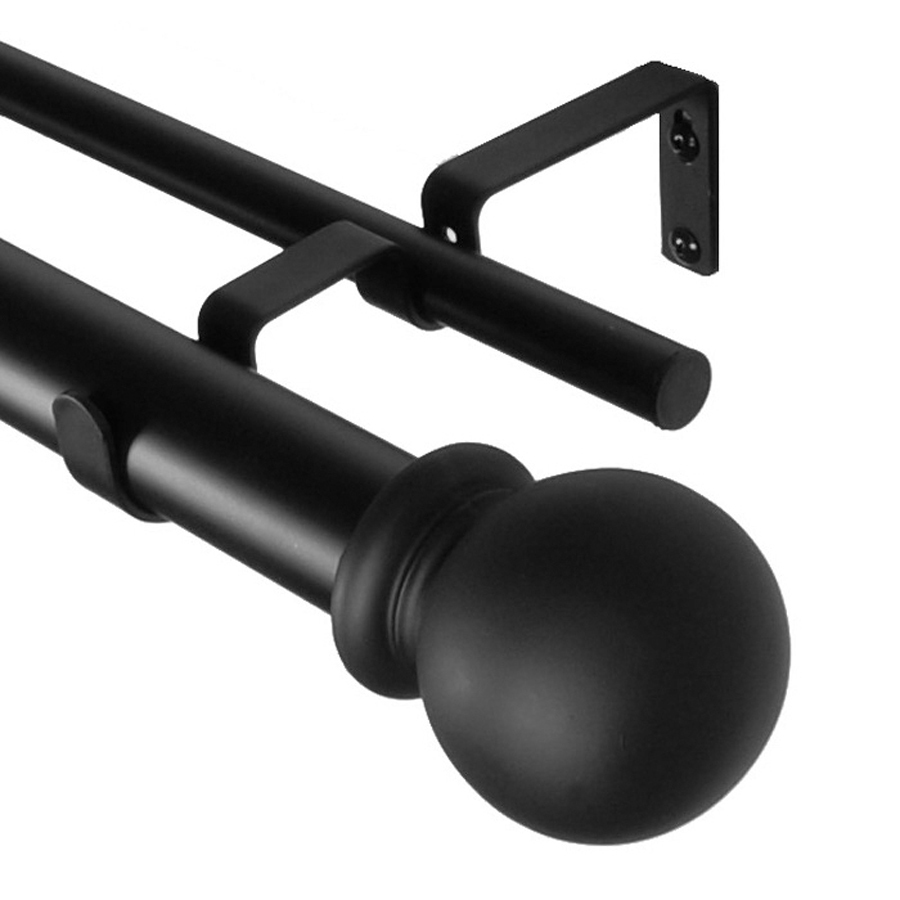 BCL Drapery 48 in to 86 in Black Metal Double Curtain Rod