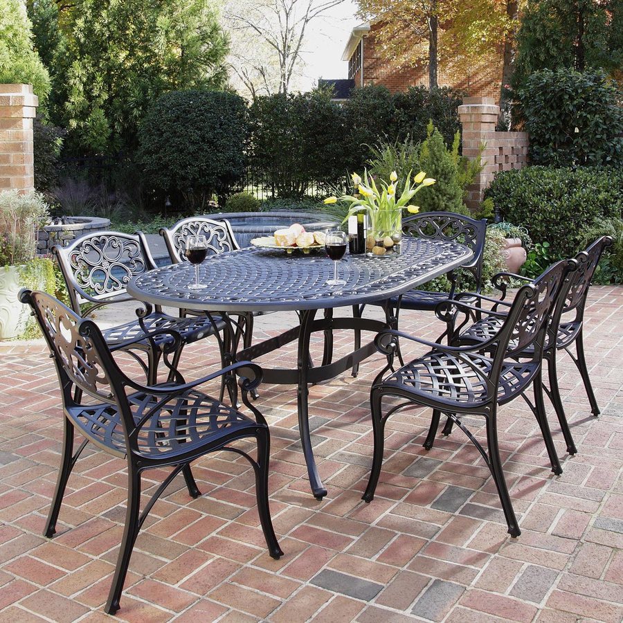 Home Styles 7 Piece Biscayne Mesh Seat Aluminum Patio Dining Set