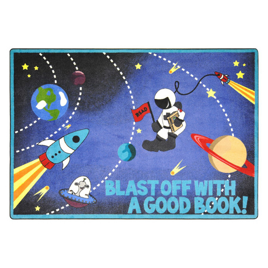 Joy Carpets Blast Off with A Good Book 10 ft 9 in x 4 ft 8 in Rectangular Multicolor Educational Area Rug