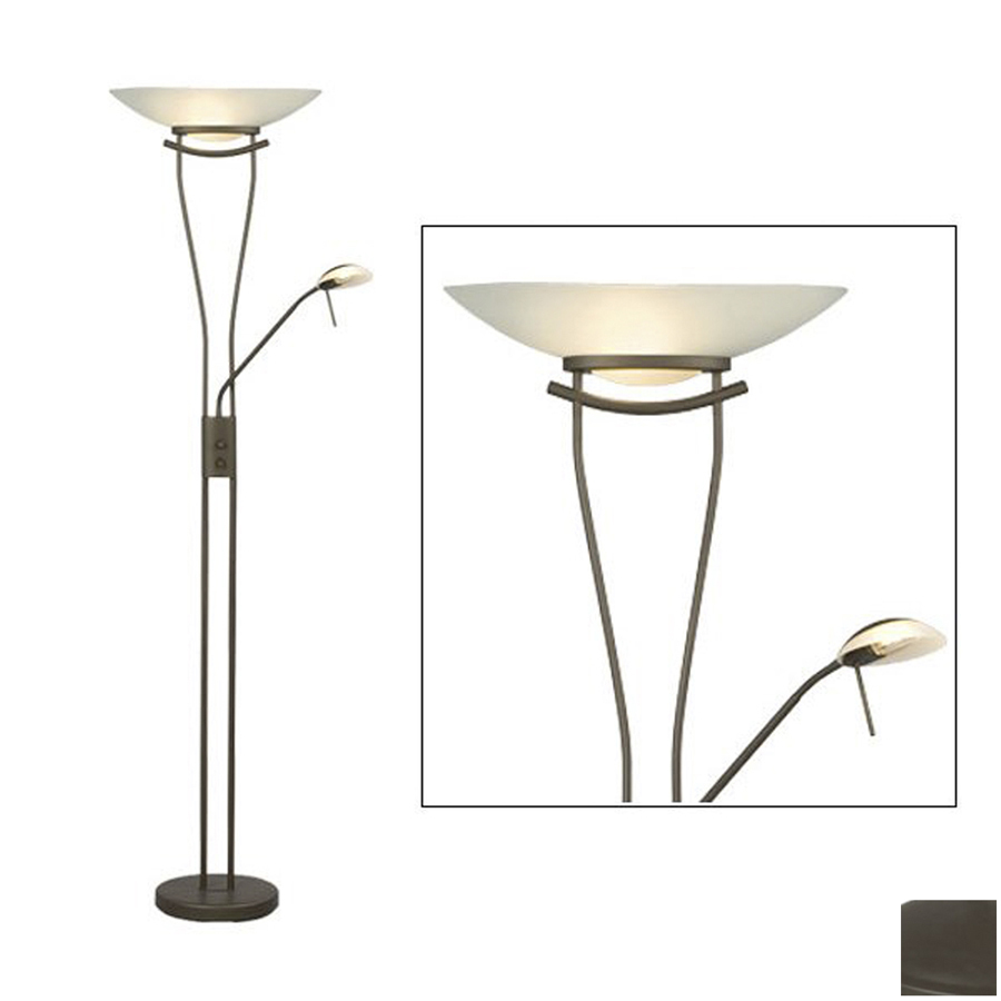 Galaxy 71.5 in Matte Bronze Torchiere with Side Light Indoor Floor Lamp with Glass Shade