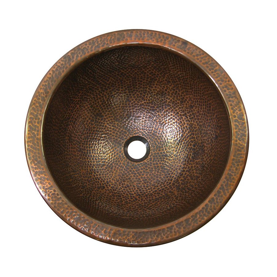 The Copper Factory Artisan Antique Copper Drop In Round Bathroom Sink with Overflow