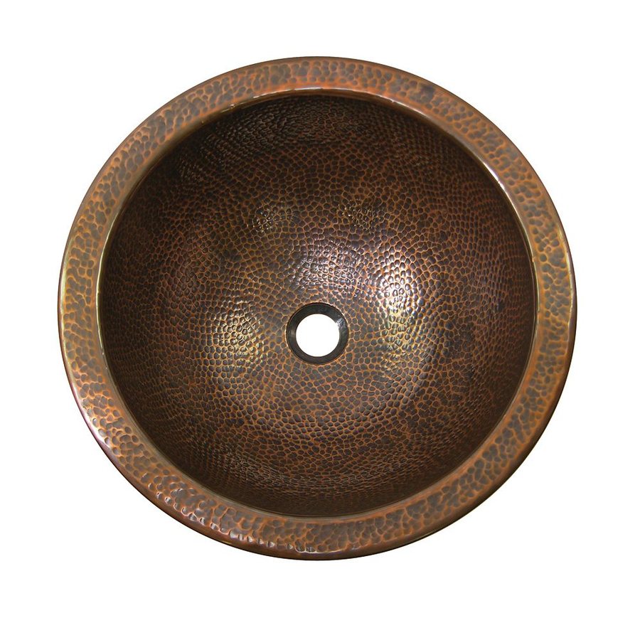 The Copper Factory Artisan Antique Copper Drop In Round Bathroom Sink with Overflow