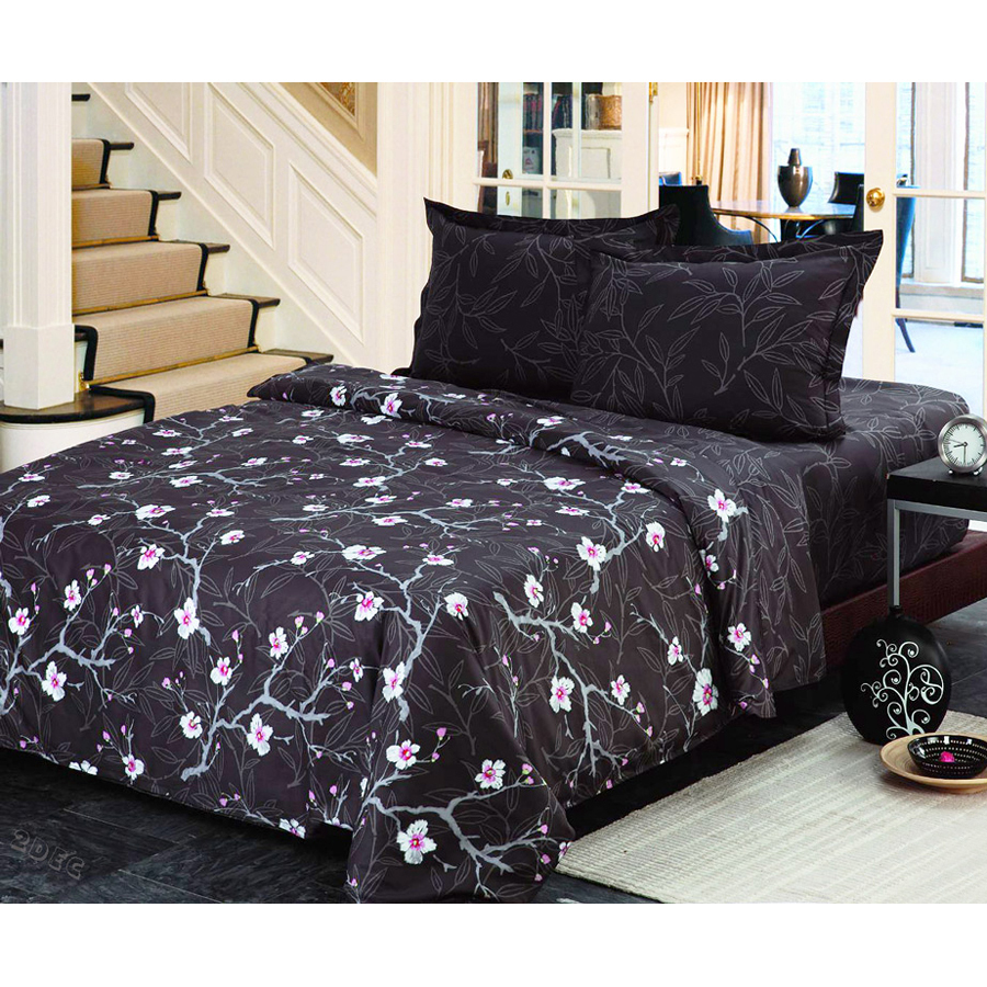 Le Vele Slender 4 Piece Black Full/Queen Duvet Set