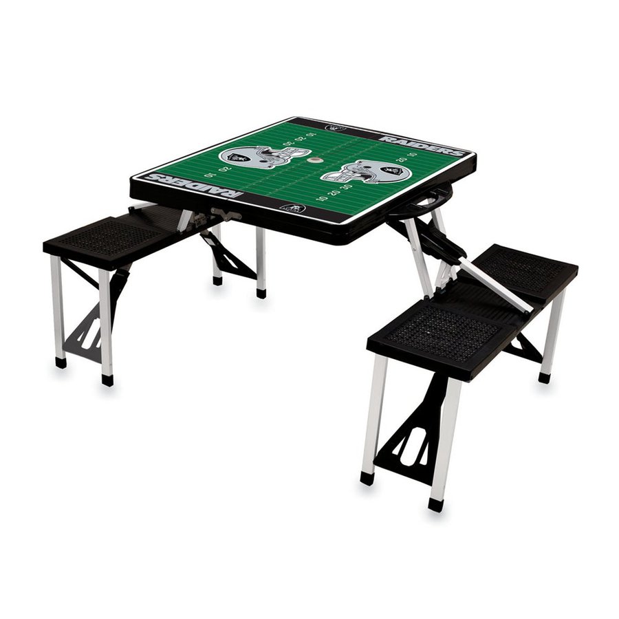 Picnic Time 34 in Black Oakland Raiders Plastic Rectangle Collapsible Picnic Table