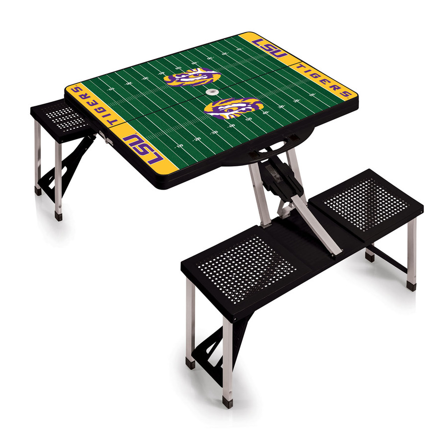 Picnic Time 54 in Black Louisiana State University Tigers Plastic Rectangle Collapsible Picnic Table