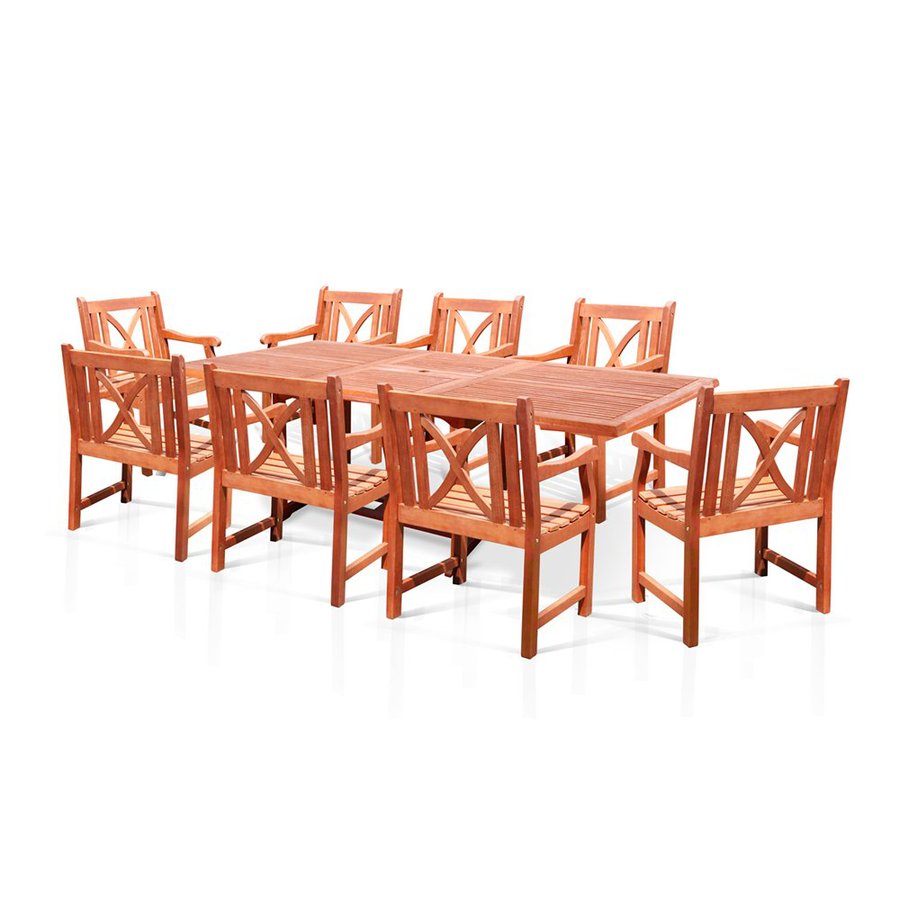 VIFAH 8 Piece Balthazar/Bradley Wood Patio Dining Set