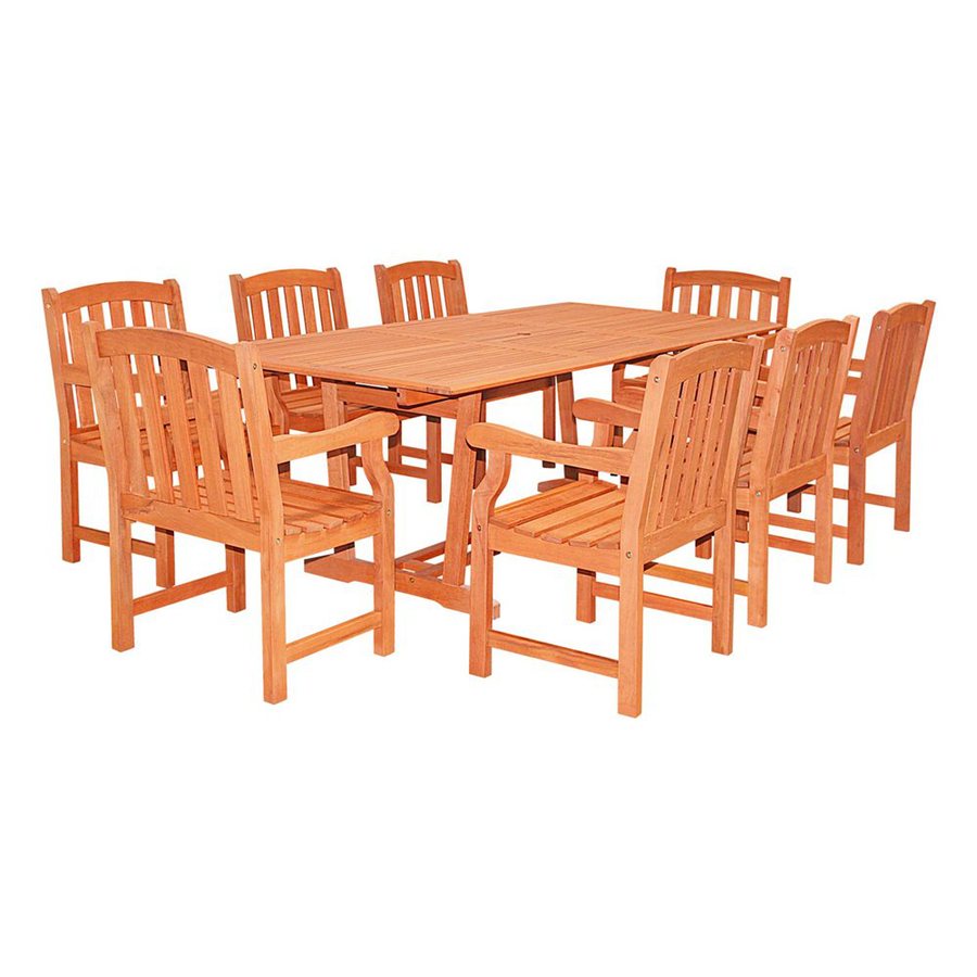 VIFAH Bradley 9 Piece Natural Eucalyptus Patio Dining Set