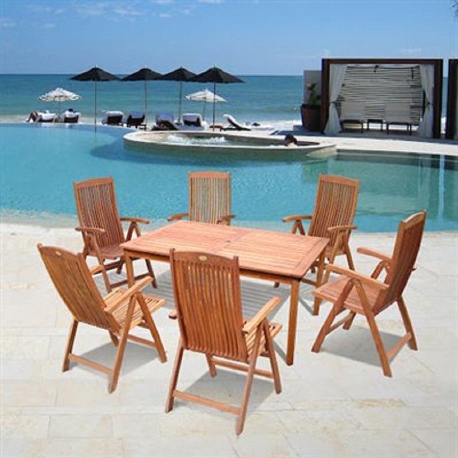 VIFAH 7 Piece Balthazar Slat Seat Wood Patio Dining Set