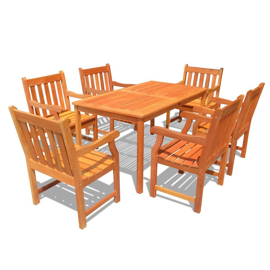 VIFAH 7 Piece Balthazar Slat Seat Wood Patio Dining Set