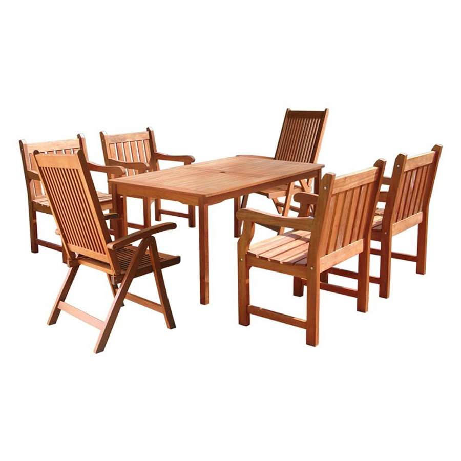 VIFAH 7 Piece Balthazar Slat Seat Wood Patio Dining Set