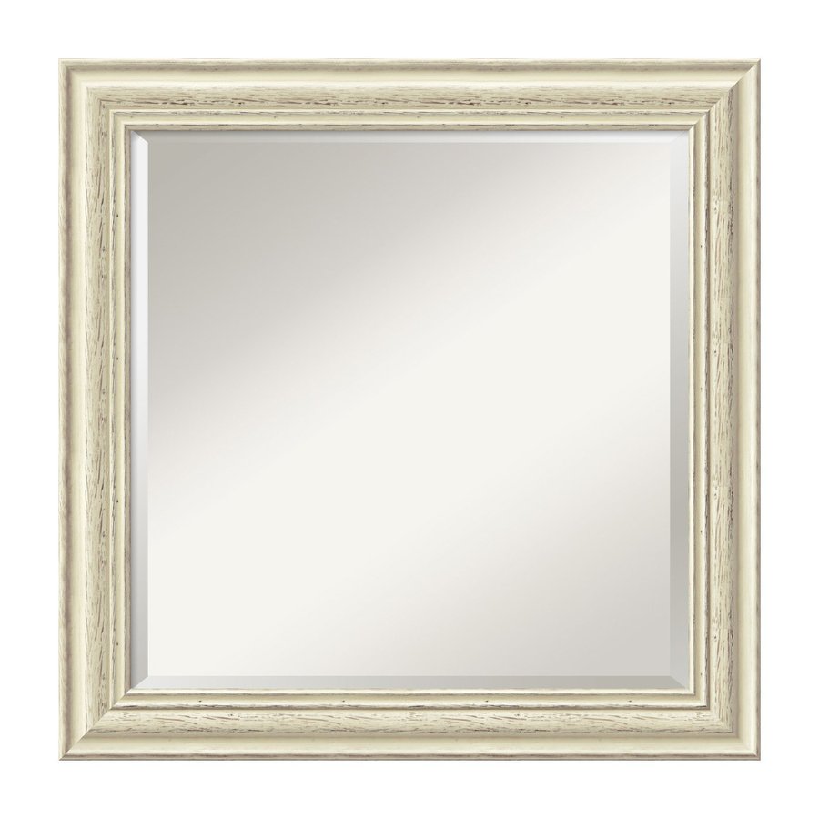 Amanti Art 24.38 in x 24.38 in Rustic Whitewash Square Framed Wall Mirror
