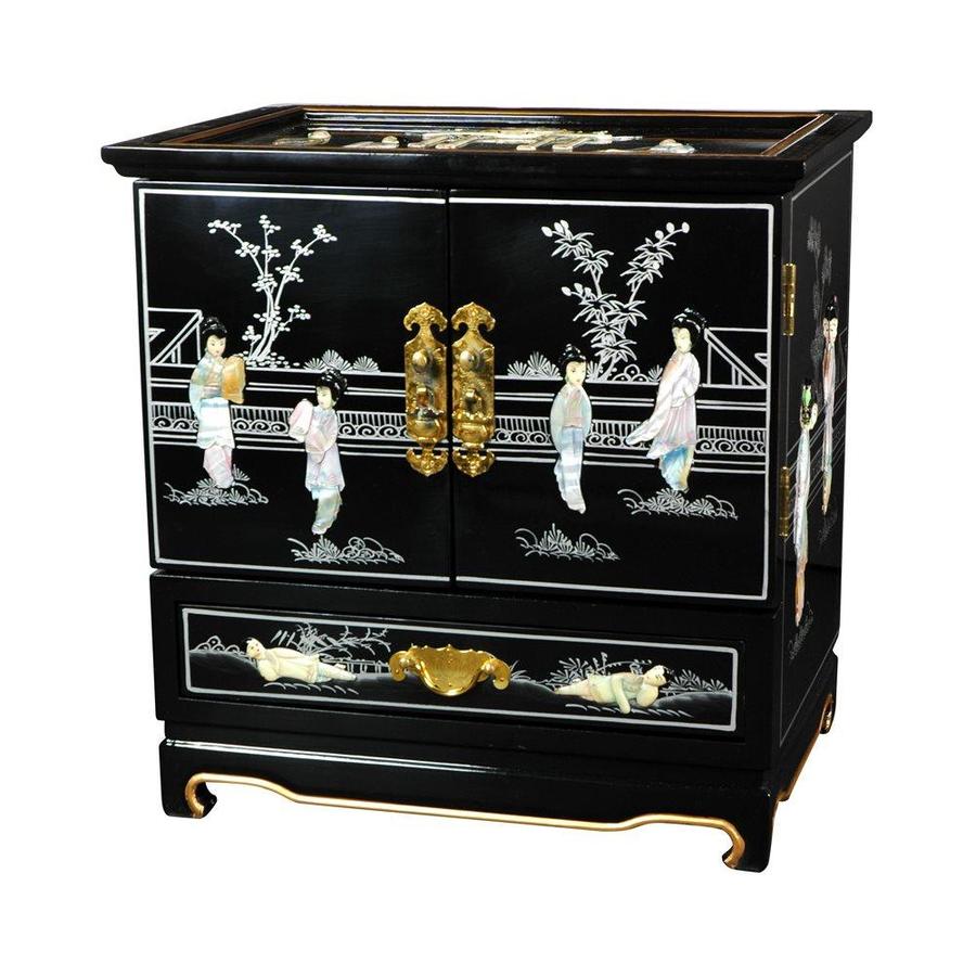Oriental Furniture Empress Lacquer Black Floorstanding Jewelry Armoire