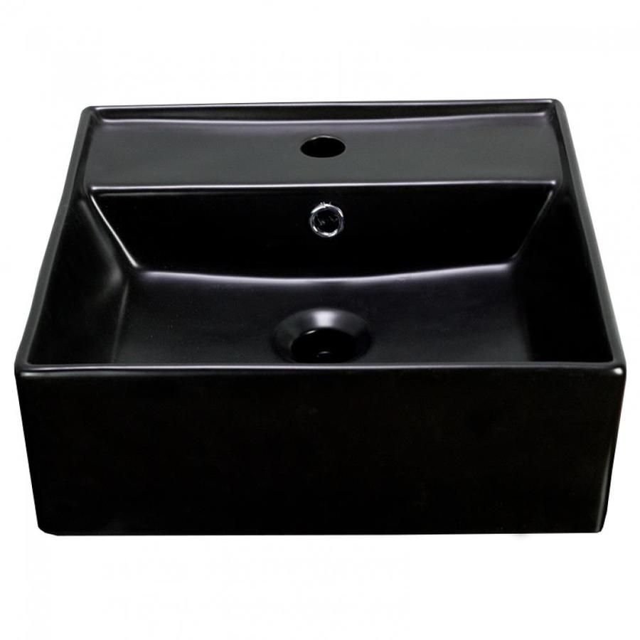 American Imaginations Matt Black Ceramic Vessel Square Bathroom Sink with Overflow Drain (16-in x 16-in) | AI-28101