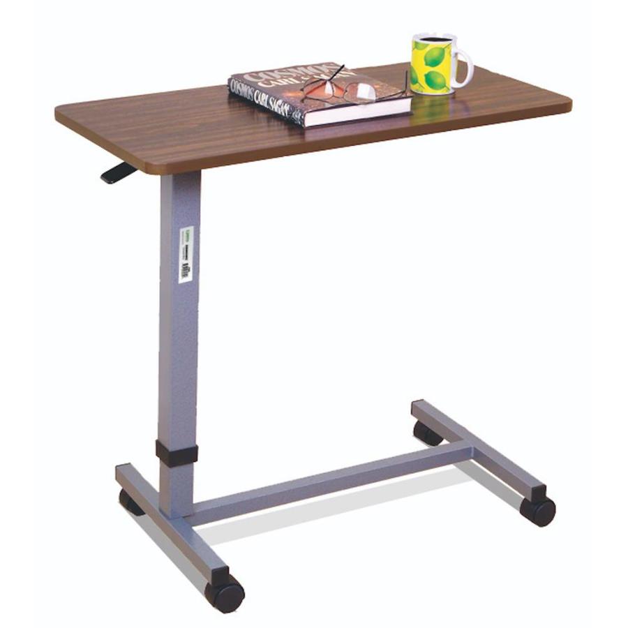 Essential Medical Supply Automatic Adjustable Overbed Table with Woodgrain Top in Brown | P2600