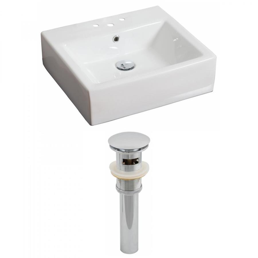 American Imaginations White Ceramic Vessel Rectangular Bathroom Sink with Overflow Drain (Drain Included) (16.5-in x 21-in) | AI-14804