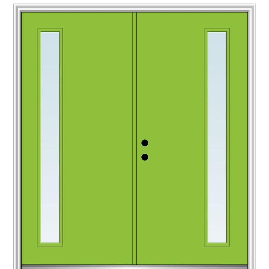 MMI DOOR Spotlights 60-in x 80-in Fiberglass Full Lite Right-Hand Inswing Green Apple Painted Prehung Double Front Door with Brickmould | ZZ345899R