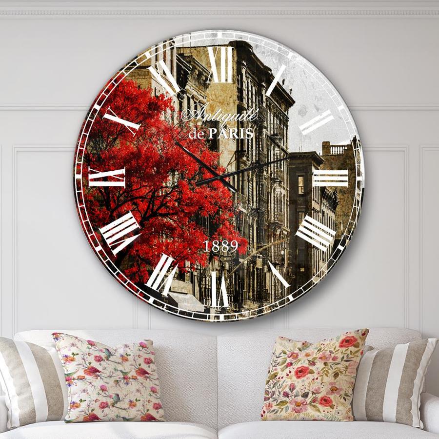 Designart Designart 'Red Tree on Black and White New York City Street' Industrial wall clock in Gray | CLM17368-C38
