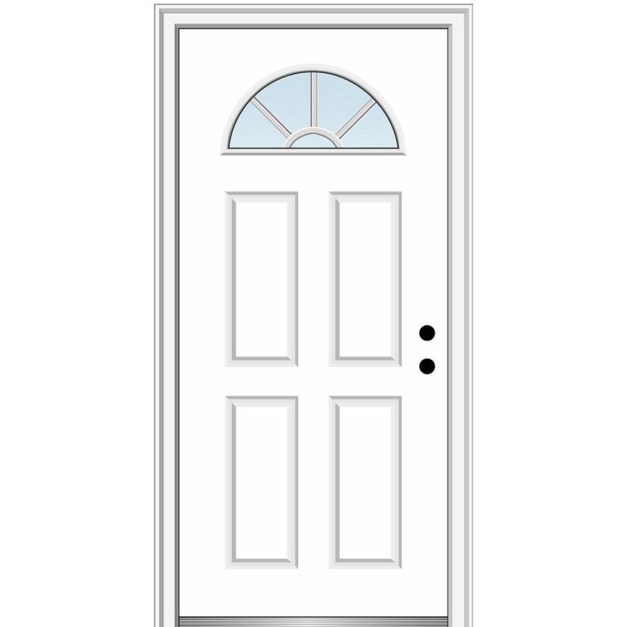 MMI DOOR 34-in x 80-in Fiberglass 1/4 Lite Left-Hand Inswing Primed Prehung Single Front Door with Brickmould in Off-White | ZZ365582L