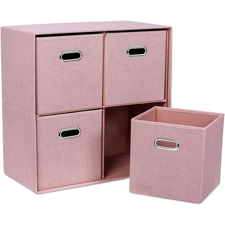 BirdRock Home BirdRock Home Blush Linen Cube Organizer Shelf with 4 Storage Bins â Strong Durable Foldable Shelf â Kid Toy Clothes Towels Cubby