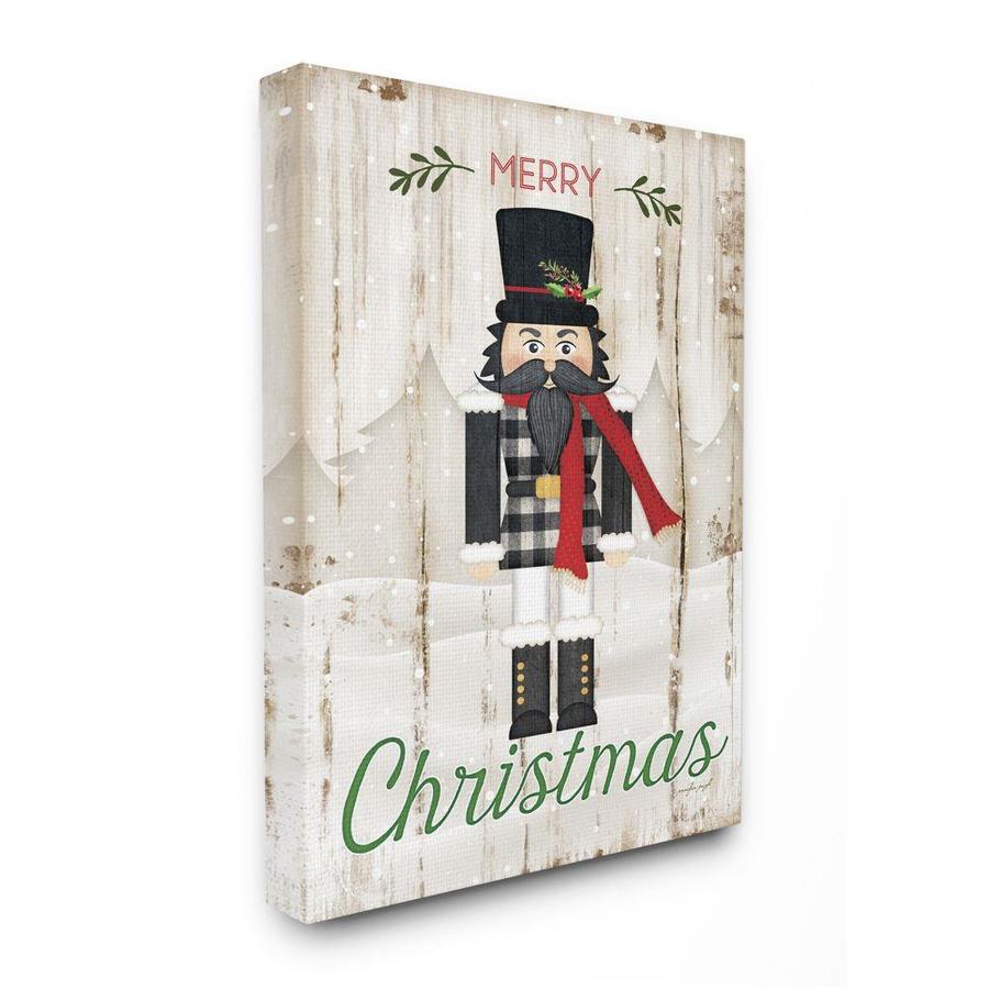 Stupell Industries Stupell Industries Merry Christmas Holiday Phrase Winter Nutcracker Super Oversized Stretched Canvas Wall Art by Jennifer Pugh, 36
