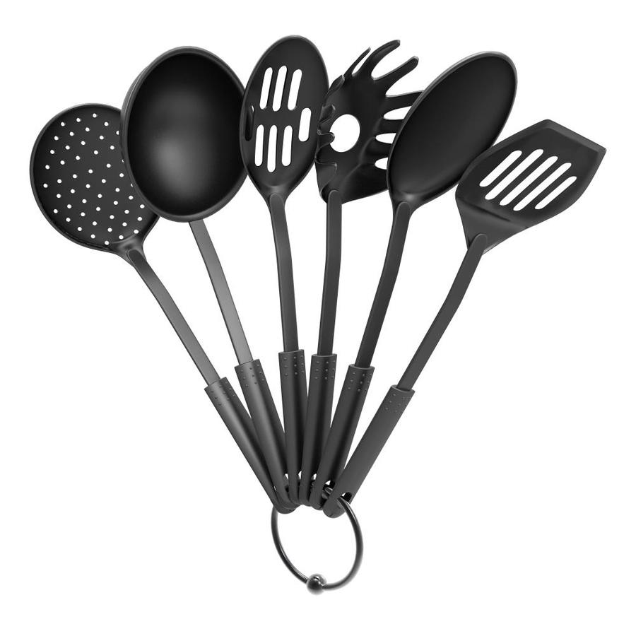 Hastings Home Kitchen Utensil and Gadget Set- Includes Plastic Spatula and Spoons by Hastings Home- Cookware Set on a Ring (Six Piece Set)- Kitchen