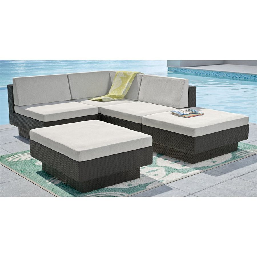 Sonax 5 Piece Wicker Patio Conversation Set with Solid Gray Cushion