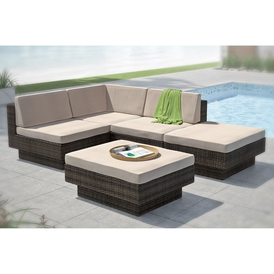 Sonax 5 Piece Wicker Patio Conversation Set with Solid Brown/Tan Cushion